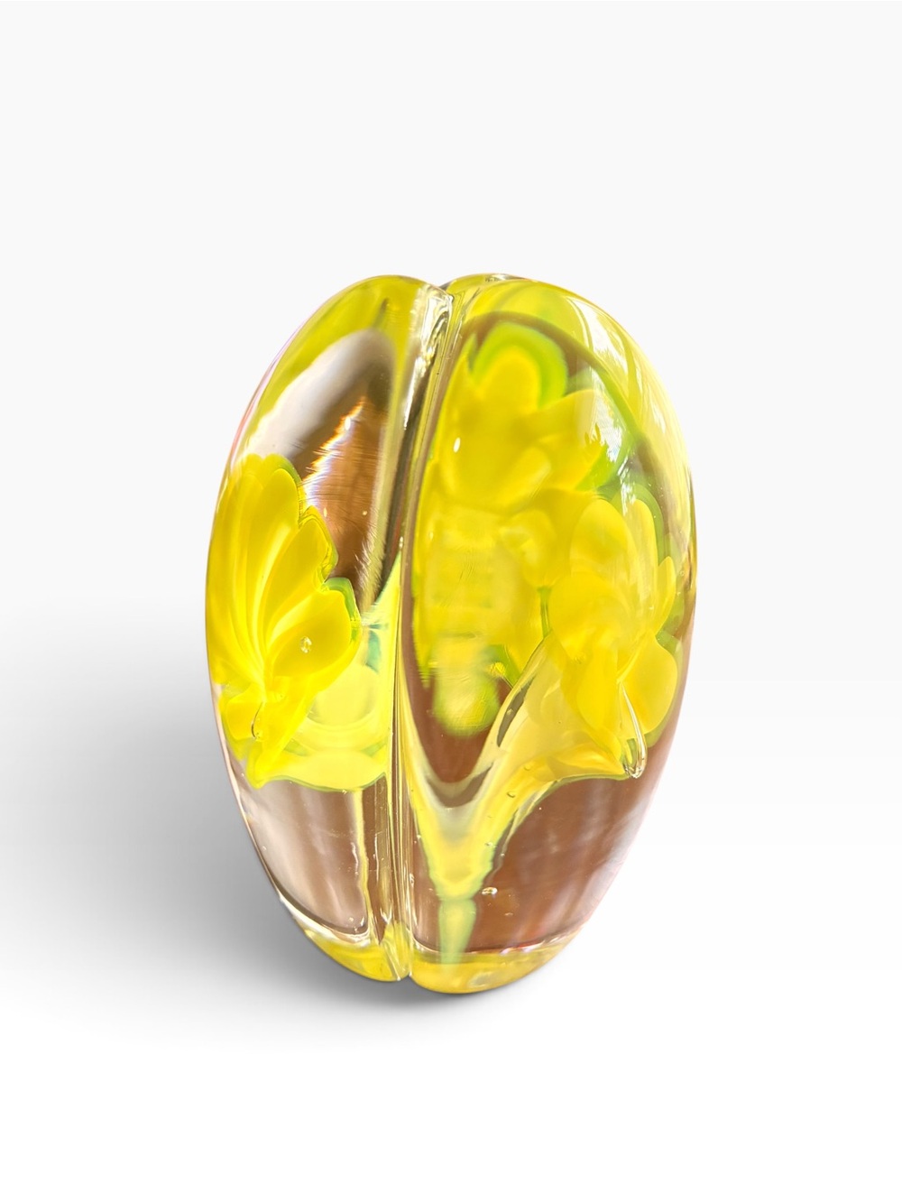 Hand Blown Art Glass Egg Crimped Paperweight